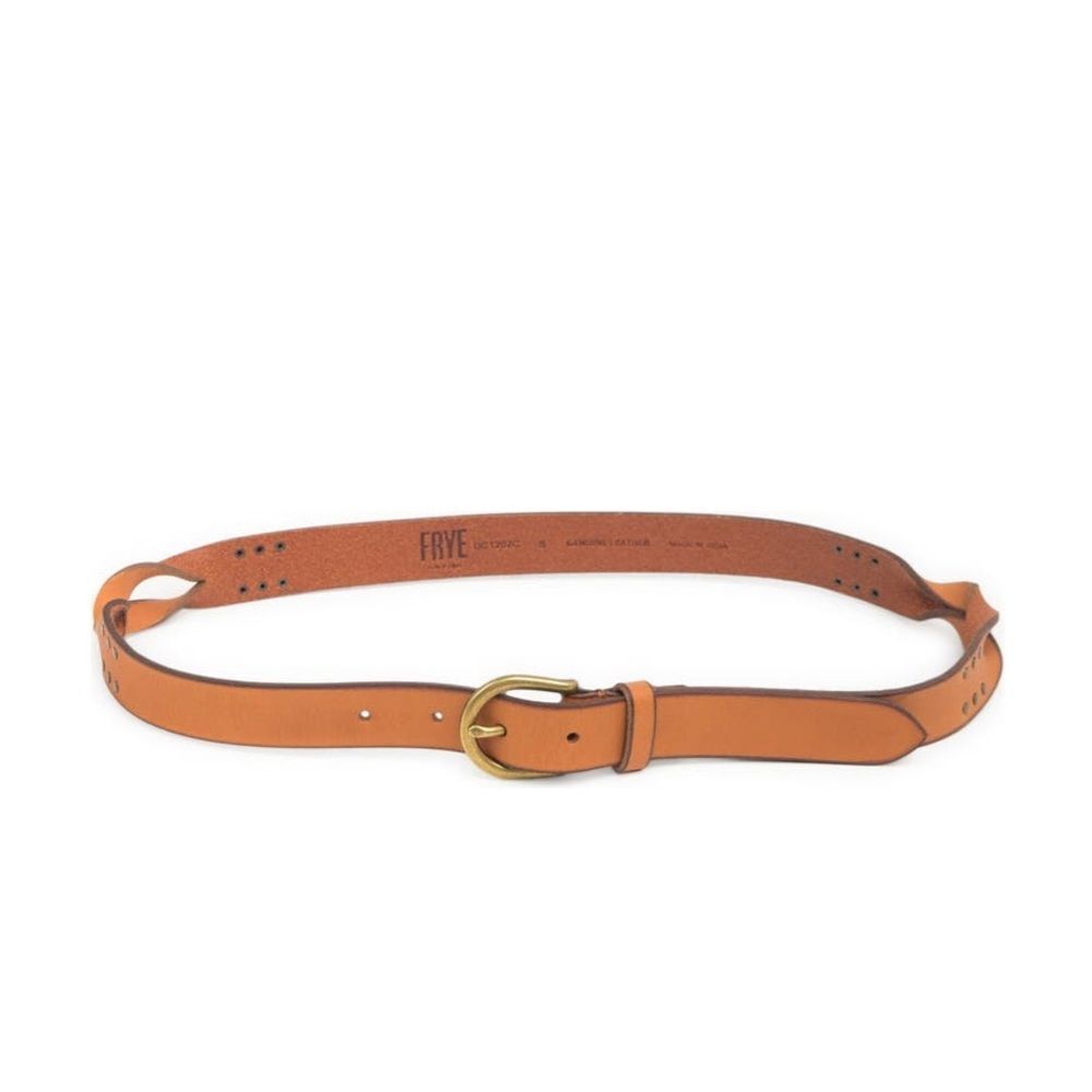 FRYE Covered D-Ring Twisted Stud Leather Belt,‎ Brown/Tan, Size Medium, NWT